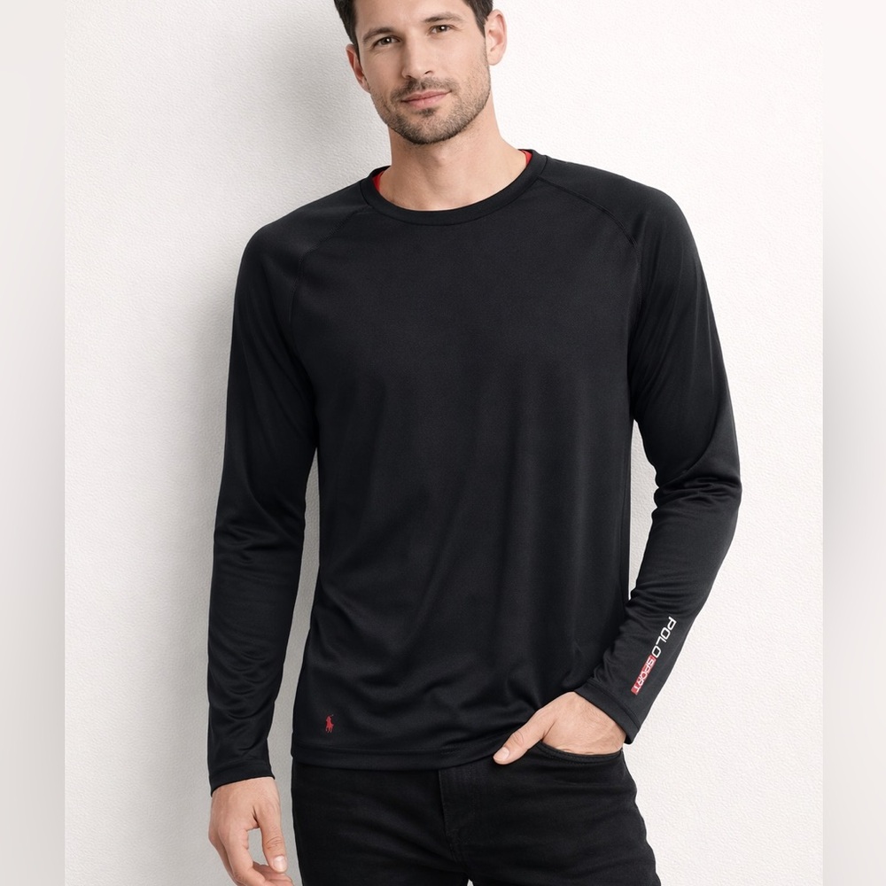Vintage Ralph Lauren Men’s Black Long-Sleeve Performance Shirt